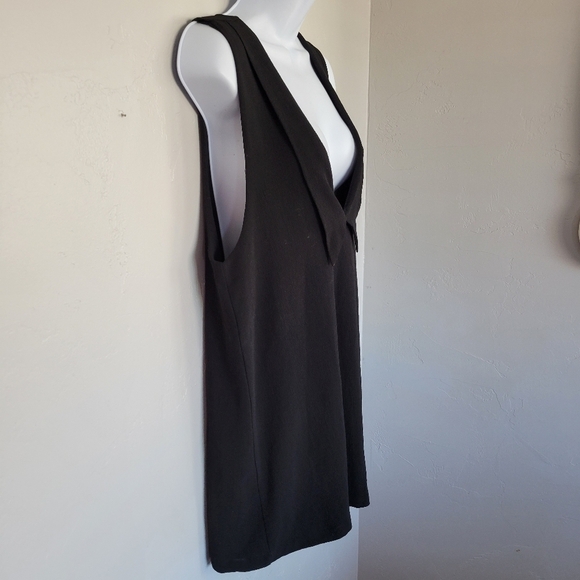 Good Luck Gem XS Black Tuxedo Collar Dress Mini Deep V-neck Plunge Open Back - Picture 3 of 7